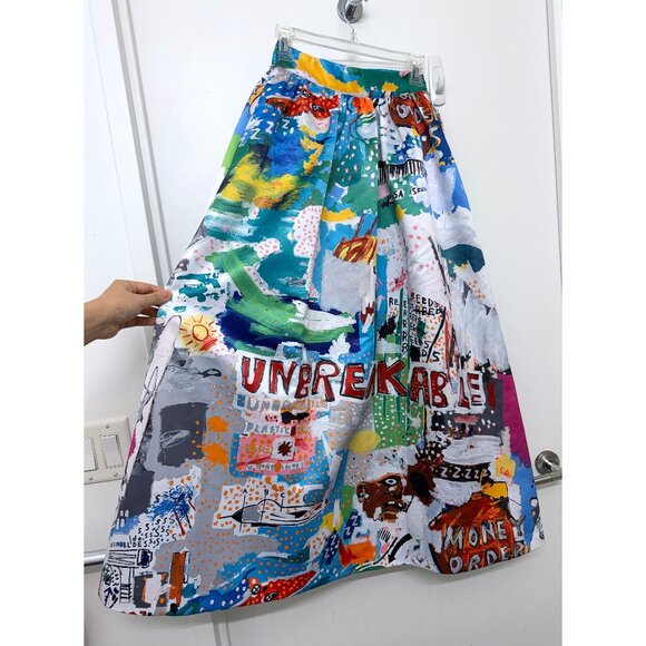 Alice + Olivia Basquiat Unbreakable Print Tina Maxi Skirt Blue Doodle Paint 2 - Picture 5 of 12